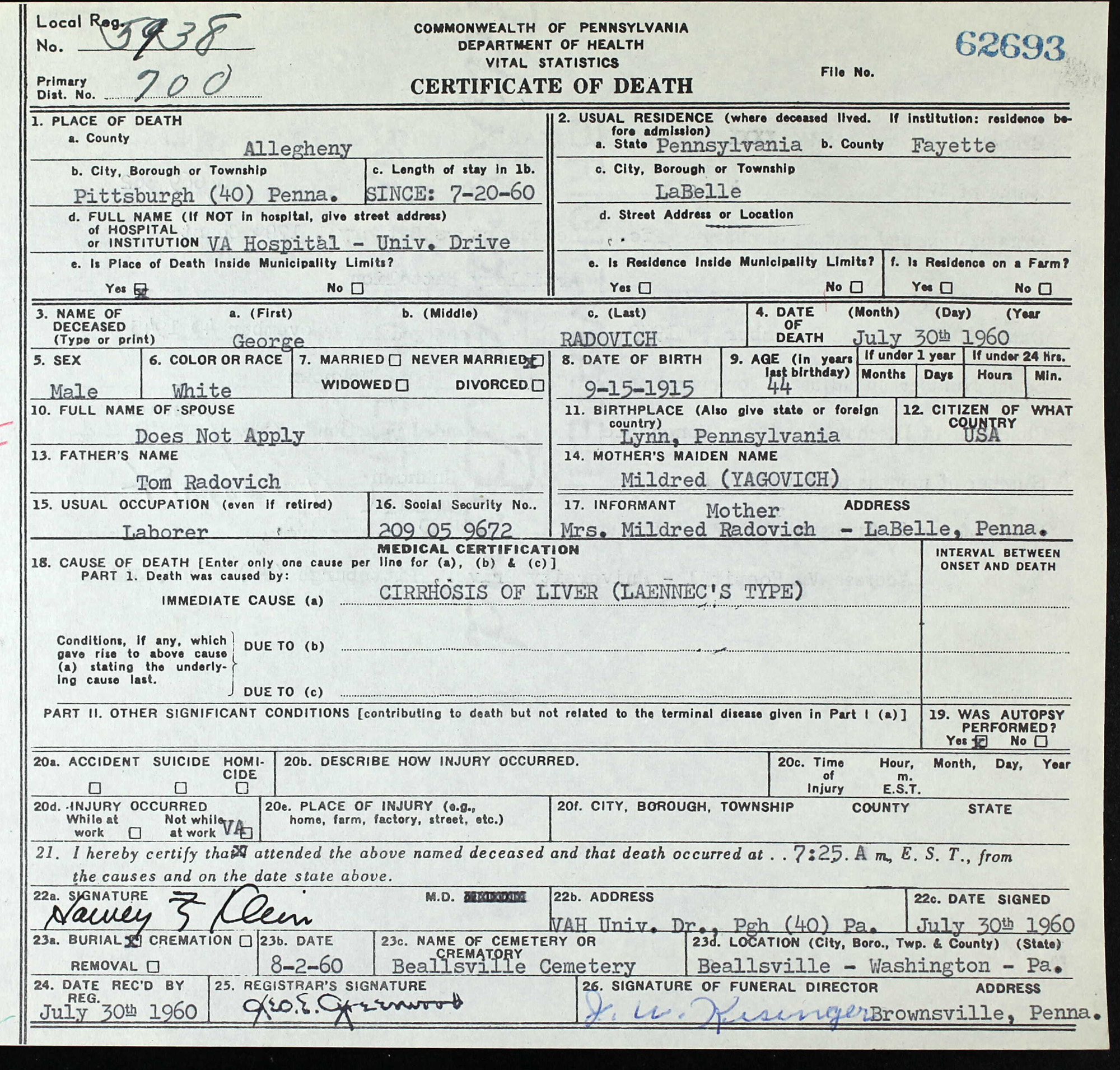 death certificate